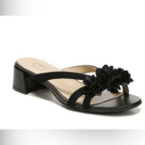 Naturalizer Black Jupiter Block Heel Slide Dress Sandals flower details size 9.5